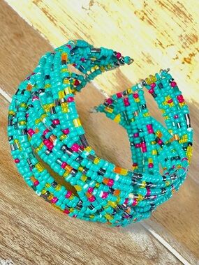 Handmade Turquoise Seed Bead Cuff Bracelet - Women's Jewelry